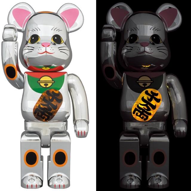 その他BE@RBRICK 招き猫 銀メッキ 発光 400％