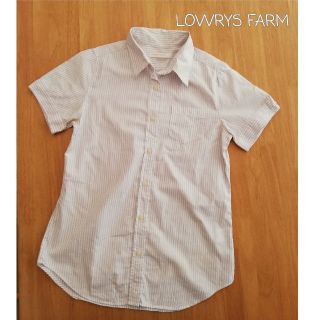 ローリーズファーム(LOWRYS FARM)のLOWRYS FARM ストライプのコットンシャツ 半袖シャツ　Mサイズトップス(シャツ/ブラウス(半袖/袖なし))