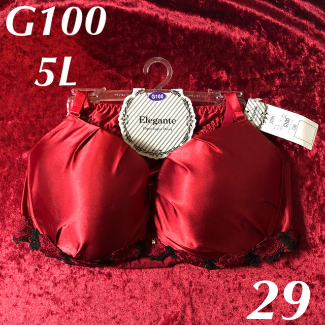 新品 G100 5L 大きいサイズ ブラ ショーツ セット 29 レッド　赤 レディースの下着/アンダーウェア(ブラ&ショーツセット)の商品写真