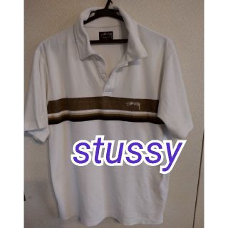 ステューシー(STUSSY)のstussyポロシャツMサイズ白ボーダー(ポロシャツ)