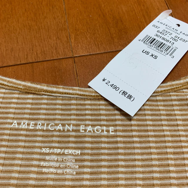 American Eagle(アメリカンイーグル)の新品未使用AMERICAN EAGLE リブ　ヘンリーネックTシャツ レディースのトップス(Tシャツ(半袖/袖なし))の商品写真