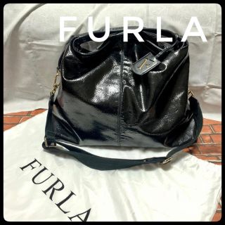 フルラ(Furla)のFURLA ショルダーバッグ　2way エナメル　ブラック(ショルダーバッグ)