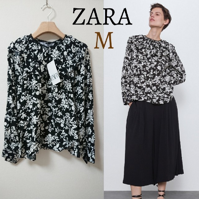 ZARA(ザラ)の今季 新品 ZARA ザラ フリル 花柄 フラワー ブラウス 長袖 トップス レディースのトップス(シャツ/ブラウス(長袖/七分))の商品写真