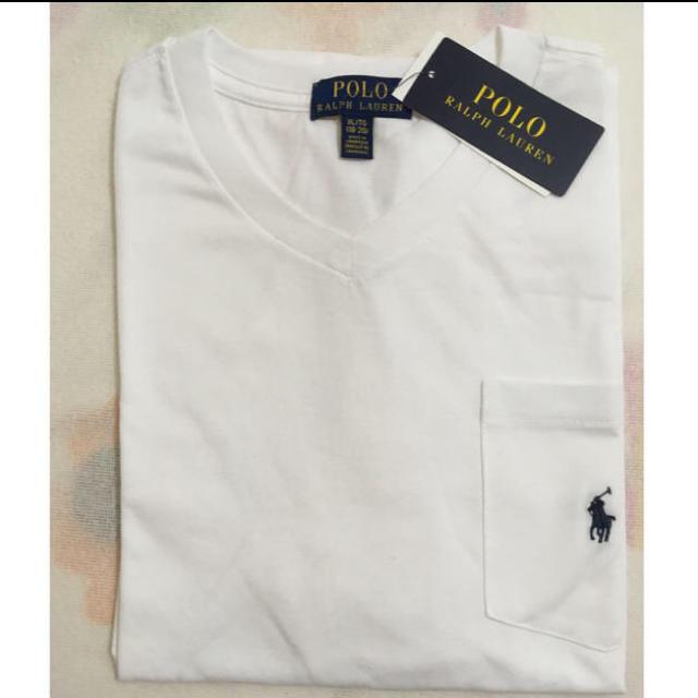 POLO RALPH LAUREN(ポロラルフローレン)の新品[キッズXL]POLOラルフローレン 半袖Ｔシャツ Vネック 白色大人OK メンズのトップス(Tシャツ/カットソー(半袖/袖なし))の商品写真