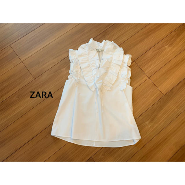 ZARA(ザラ)のZARA フリル付きポプリンシャツ レディースのトップス(シャツ/ブラウス(半袖/袖なし))の商品写真