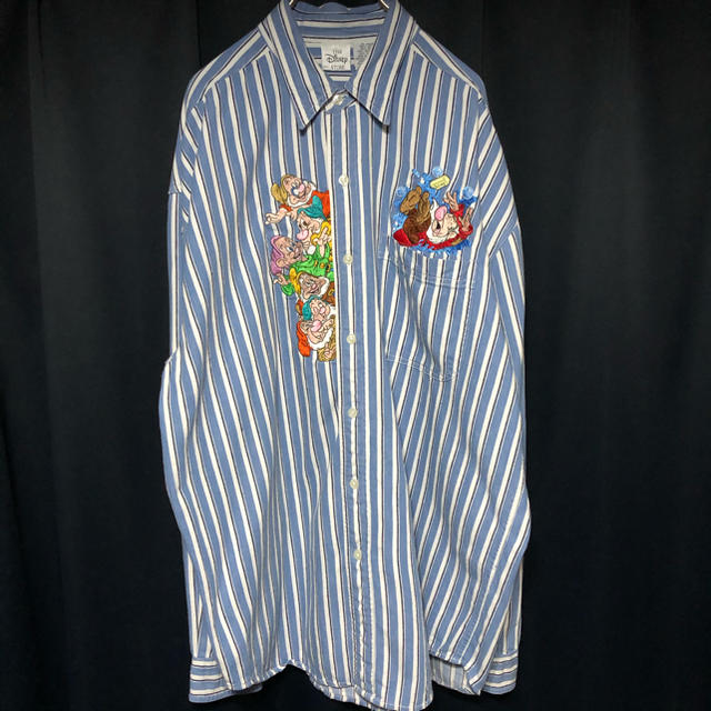Disney - 古着 Disney 90's 白雪姫 7人の小人 刺繍 長袖 ストライプ 