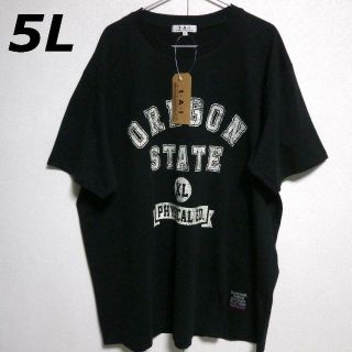 ビッグプリントＴ　新品　５Ｌ　半袖　黒Ｔ　大きいサイズ　ｔシャツ(Tシャツ/カットソー(半袖/袖なし))