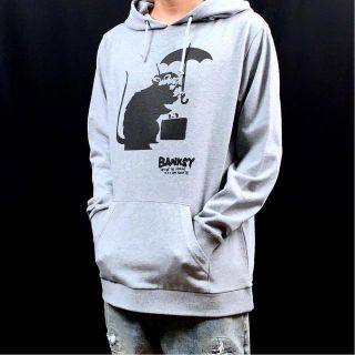 新品 BANKSY 東京 傘 ネズミ ストリート グラフィティ グレー パーカー