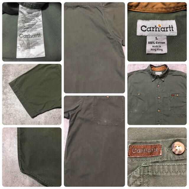 carhartt(カーハート)の【ざき様専用】カーハートワンポイントレザーロゴ入りダブルポケット半袖ワークシャツ メンズのトップス(シャツ)の商品写真