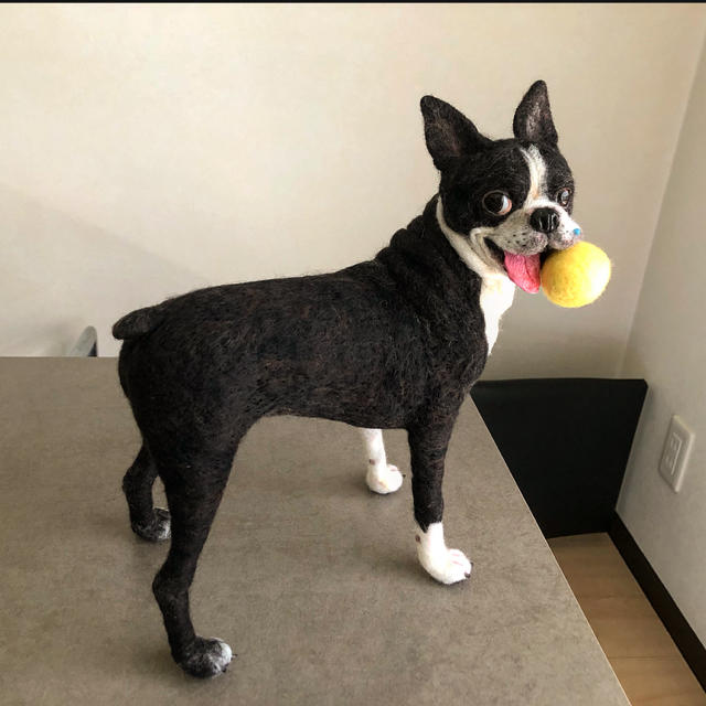 品質検査済 羊毛フェルト ハンドメイド ボストンテリア 犬 人形 - www