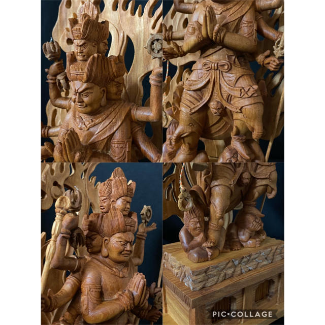 最高級品 極上彫 総ケヤキ材 仏教工芸品 木彫仏像 大元帥明王立像