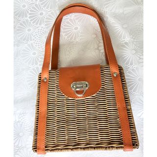 新品！2way インドネシア ラタン かごバッグ 本革(ショルダーバッグ)
