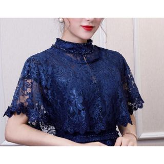 LACE CAPE レースケープ 濃青 紺 navy 社交ダンス(ダンス/バレエ)