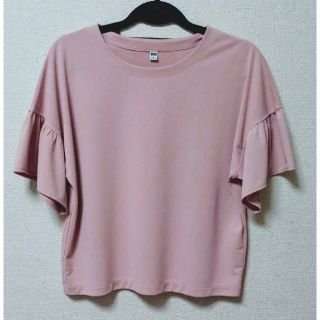 ユニクロ(UNIQLO)のユニクロレディースカットソーTシャツ トップス5分袖フリル(カットソー(半袖/袖なし))