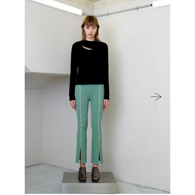 soduk colored stitch slit knit trousers