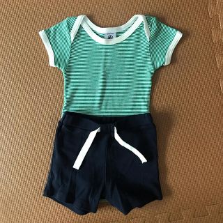 プチバトー(PETIT BATEAU)のプチバトー　ボーダー　ロンパース  ショートパンツ(ロンパース)