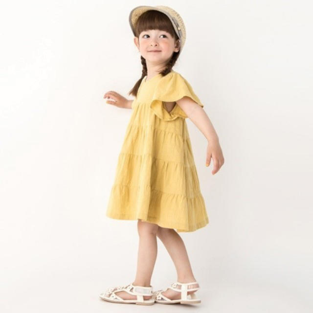 petit main(プティマイン)の新品 袖ティアードワンピース 90 キッズ/ベビー/マタニティのキッズ服女の子用(90cm~)(ワンピース)の商品写真