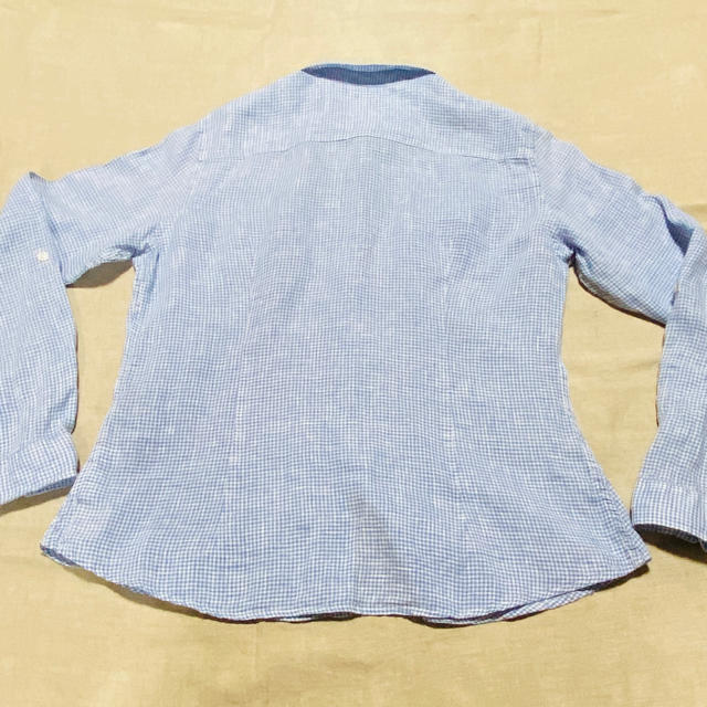 UNIQLO(ユニクロ)のユニクロ　リネンシャツ　水色×白 ギンガムチェック レディースのトップス(シャツ/ブラウス(長袖/七分))の商品写真