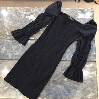 ベルシュカ(Bershka)のBershka　 square neck shirred dress black(ミニワンピース)