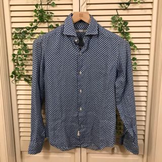 テットオム(TETE HOMME)のテットオムリネン 小紋柄シャツ　ブルーネイビー(シャツ)