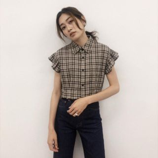 マウジー(moussy)のMOUSSY新作♡FRILL SLEEVE CHECK ブラウス♡秋カラー(シャツ/ブラウス(半袖/袖なし))