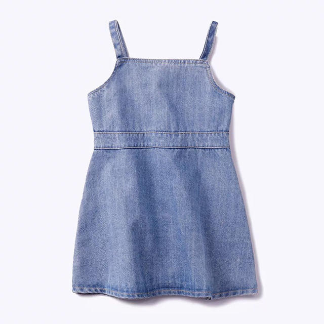 【新品未使用】 110 デニム ワンピース ジャンパースカート ブルー キッズ/ベビー/マタニティのキッズ服女の子用(90cm~)(ワンピース)の商品写真