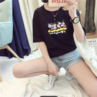 ディズニー(Disney)のレディース トップス Tシャツ 黒T カットソー 半袖 ディズニー ミッキー(Tシャツ(半袖/袖なし))