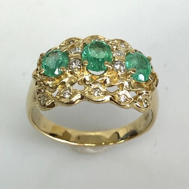 国産原料100% 美品 豪華 K18 エメラルド 約1ct ダイヤモンド リング