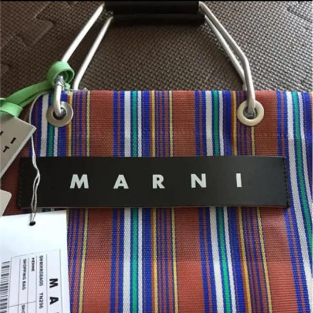 MARNI マルニフラワーカフェ ストライプトートバッグ ブラウン