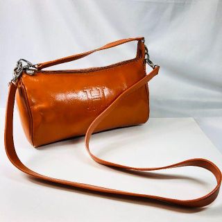 【美品】ヒロフ Hロゴ 2wayレザー ハンド・ショルダーバッグ オレンジ(ショルダーバッグ)