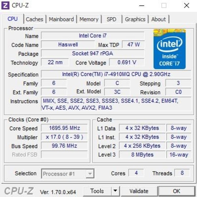 Intel Core i7-4910MQ SR1PT 第4世代 最強CPU！ スマホ/家電/カメラのPC/タブレット(PCパーツ)の商品写真