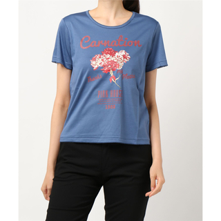 ピンクハウス(PINK HOUSE)の美品✨ピンクハウス　花柄のお洒落なTシャツ　ブルー　Mサイズ(Tシャツ(半袖/袖なし))