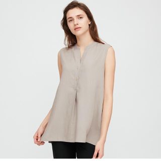 ユニクロ(UNIQLO)のUNIQLO リネンブレンドスキッパーシャツ　M(シャツ/ブラウス(半袖/袖なし))