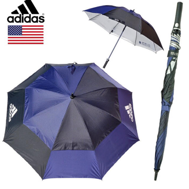 adidas(アディダス)のアディダス ダブルキャノピーUVネイビー137cm新品 ゴルフ傘 晴雨兼用 スポーツ/アウトドアのゴルフ(その他)の商品写真