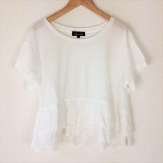 ドゥロワー(Drawer)のドゥロワー Drawer Tシャツ 白 薄手 裾フリル ワイドショート (Tシャツ(半袖/袖なし))