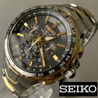 【美品】SEIKO 電波ソーラー ゴールド クロノグラフ セイコー メンズ腕時計