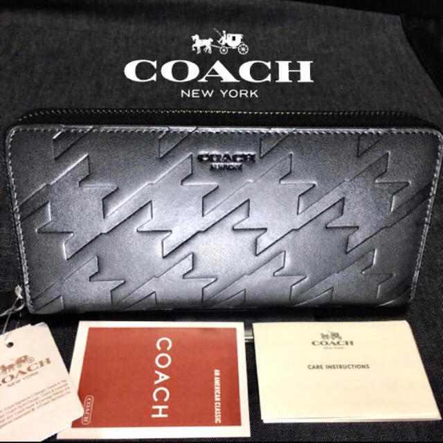 新品‼️COACH ハウンドトゥース ラウンドジップ 長財布 千鳥柄 ブラック