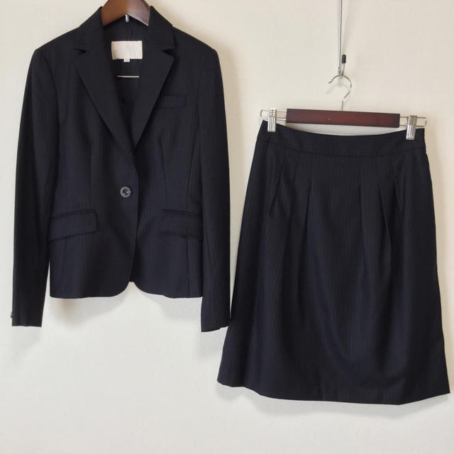 ナチュラルビューティー スカートスーツ 36/38 日本製 濃紺 OL 超美品