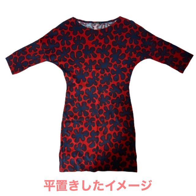 marimekko(マリメッコ)のマリメッコ 7分袖ワンピース カットソー 北欧デザイン XS ネイビー&レッド レディースのワンピース(ひざ丈ワンピース)の商品写真