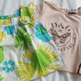 カーターズ(carter's)のお花柄コットンキャミソール★ピンクｘちょうちょTシャツ★２枚セット70-75ｃｍ(タンクトップ/キャミソール)