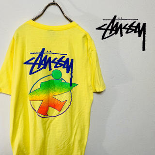 ステューシー(STUSSY)の古着 ステューシー バックプリント Tシャツ M 黄色 イエロー ストリート(Tシャツ/カットソー(半袖/袖なし))