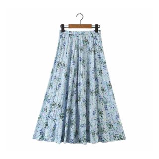 ザラ(ZARA)の2023＊S/S blue 花柄 プリーツ フレアスカート(ロングスカート)