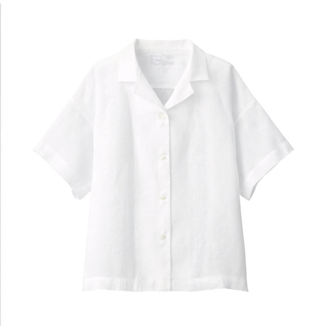 MUJI (無印良品)(ムジルシリョウヒン)の無印良品オーガニックリネン洗いざらし半袖開襟シャツ 婦人Ｍ～Ｌ・白 レディースのトップス(シャツ/ブラウス(半袖/袖なし))の商品写真