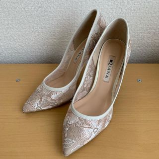 【希少・ほぼ未使用】ダイアナ　パンプス　レース　花柄　ブルー　23.5cm