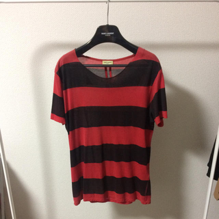 セール　saint laurent paris 赤黒ボーダーTシャツ(Tシャツ/カットソー(半袖/袖なし))