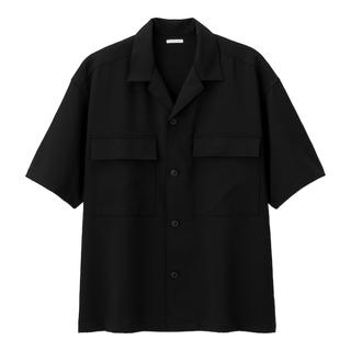 ジーユー(GU)の【新品】GU ドライダブルポケットオープンカラーシャツ（5分袖）09 BLACK(シャツ)