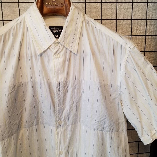 STUSSY(ステューシー)のUSA製 90's 紺タグ old stussy 切り替え ストライプ シャツ メンズのトップス(シャツ)の商品写真