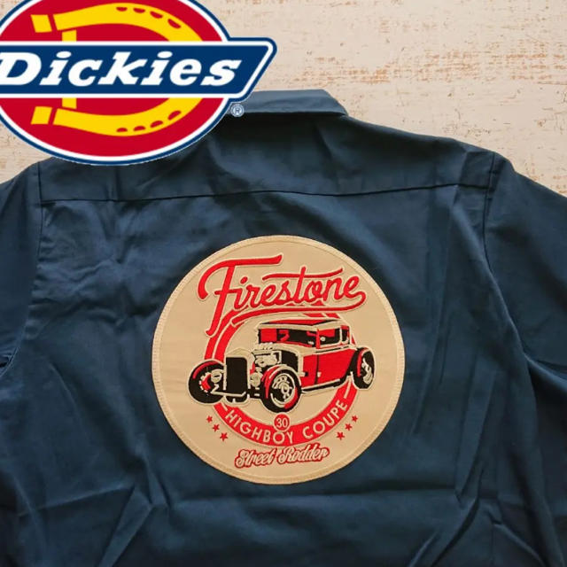 Dickies(ディッキーズ)の-Dickies ワーク シャツ Lサイズ 大判 刺繍 ワッペン 中古 メンズのトップス(シャツ)の商品写真