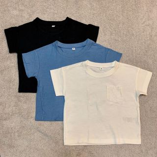 ムジルシリョウヒン(MUJI (無印良品))の【3枚】無印 ポケット付き半袖Tシャツ ベビー 80cm ブルー/白/黒(Ｔシャツ)