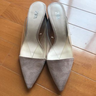 ザラ(ZARA)のzara クリアミュール　ベージュ　37(ミュール)